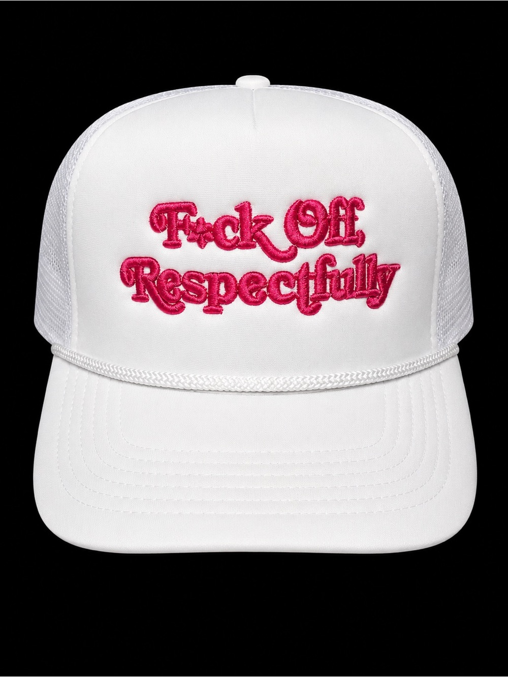 NWOT F*ck Off Respectfully White & Pink Embroidered Trucker Hat
